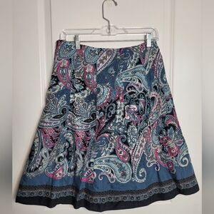 Ann Taylor A-Line Skirt Blue Paisley Print Midi Knee Length Size 4